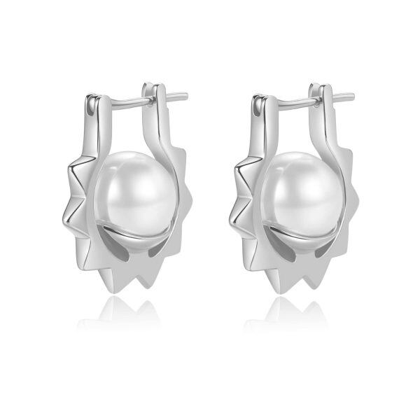 Sterling Silver Flower Shape Pearl Clip Ear Studs Earrings -0