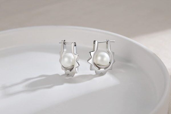 Sterling Silver Flower Shape Pearl Clip Ear Studs Earrings -4