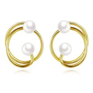 Sterling Silver Pearl Cluster Stud Earrings-0