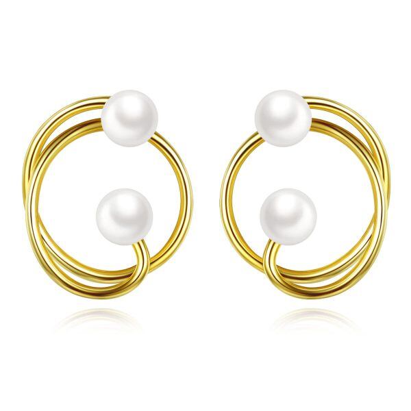 Sterling Silver Pearl Cluster Stud Earrings-0