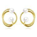 wholesale 925 Sterling Silver Gold Plated Circle Pearl Cluster Stud Earrings for Women Hypoallergenic -0-0
