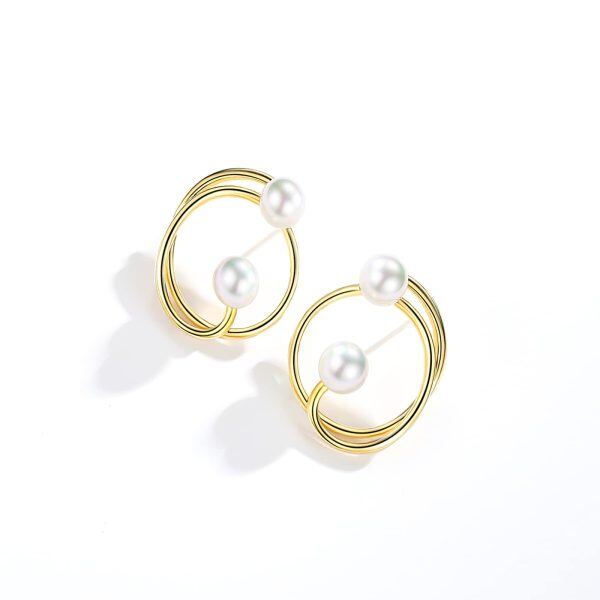 Sterling Silver Pearl Cluster Stud Earrings-1