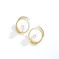 wholesale 925 Sterling Silver Gold Plated Circle Pearl Cluster Stud Earrings for Women Hypoallergenic -0-1