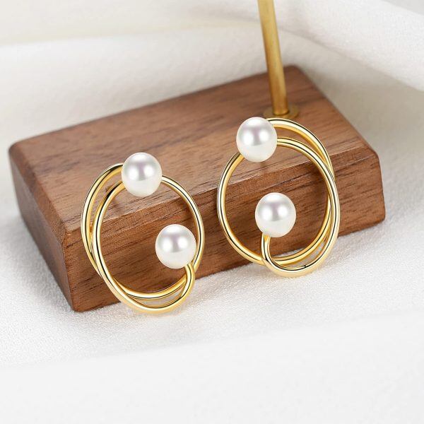 Sterling Silver Pearl Cluster Stud Earrings-2