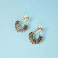 wholesale 925 Sterling Silver Plated Gold Teardrop Fan-Shaped Hoop Earrings with Black Accents  for Women-0-2