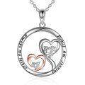 wholesale 925 Sterling Silver Double Heart Pendant Necklace with Cubic Zirconia and Engraved Message Always My Sister Forever my Friend for Women-0-0