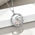 wholesale 925 Sterling Silver Double Heart Pendant Necklace with Cubic Zirconia and Engraved Message Always My Sister Forever my Friend for Women-0-4