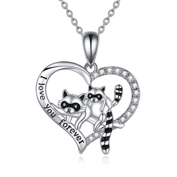 Sterling Silver Raccoon Heart Necklace-0