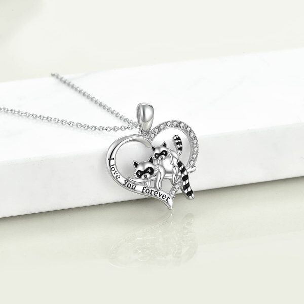 Sterling Silver Raccoon Heart Necklace-4