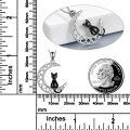 wholesale 925 Sterling Silver Black Cat on Crescent Moon Pendant Necklace for Women-0-2