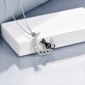 wholesale 925 Sterling Silver Black Cat on Crescent Moon Pendant Necklace for Women-0-3