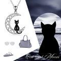 wholesale 925 Sterling Silver Black Cat on Crescent Moon Pendant Necklace for Women-0-5