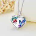 wholesale 925 Sterling Silver Heart-Shaped Hummingbird & Flower Pendant Necklace - Memorial Keepsake s for Women-0-1