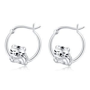 Dog/Tiger Hoop Earrings for Women 925 Sterling Silver Cute Animals Huggie Hoop Earrings Jewelry Gifts for Sensitive Ears-0