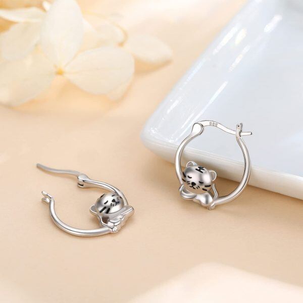 Dog/Tiger Hoop Earrings for Women 925 Sterling Silver Cute Animals Huggie Hoop Earrings Jewelry Gifts for Sensitive Ears-1