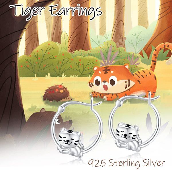 Dog/Tiger Hoop Earrings for Women 925 Sterling Silver Cute Animals Huggie Hoop Earrings Jewelry Gifts for Sensitive Ears-4