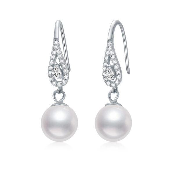 Sterling Silver Freshwater Real Pearl Dangle Earrings -0