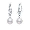 wholesale 925 Sterling Silver Freshwater Pearl Drop Earrings with Cubic Zirconia Accents for Women-0-0