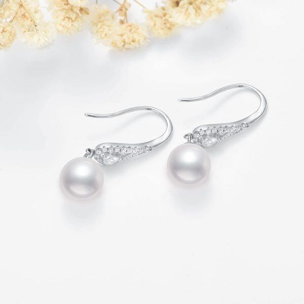 Sterling Silver Freshwater Real Pearl Dangle Earrings -1