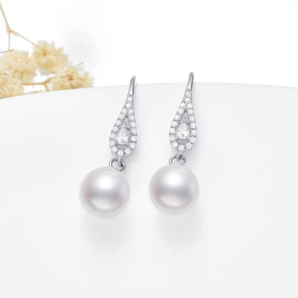 Sterling Silver Freshwater Real Pearl Dangle Earrings -2