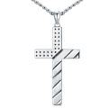 wholesale 925 Sterling Silver Cross Pendant Necklace with Star Pattern and Diagonal Lines for Men-0-0