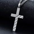 wholesale 925 Sterling Silver Cross Pendant Necklace with Star Pattern and Diagonal Lines for Men-0-1