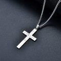 wholesale 925 Sterling Silver Cross Pendant Necklace with Star Pattern and Diagonal Lines for Men-0-2