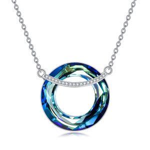 Sterling Silver Blue Circle Crystal Pendant-0