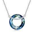 wholesale 925 Sterling Silver Round Blue Crystal Pendant Necklace for Women-0-0