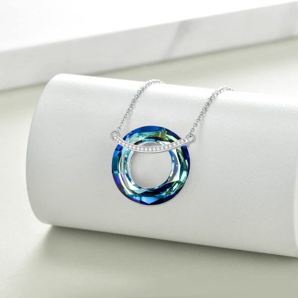 Sterling Silver Blue Circle Crystal Pendant-3