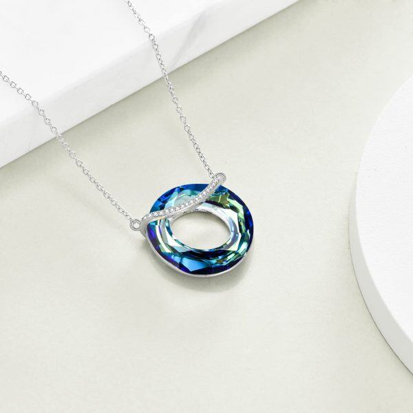 Sterling Silver Blue Circle Crystal Pendant-4