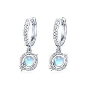 Sterling Silver Moonstone Dangling Earrings-0