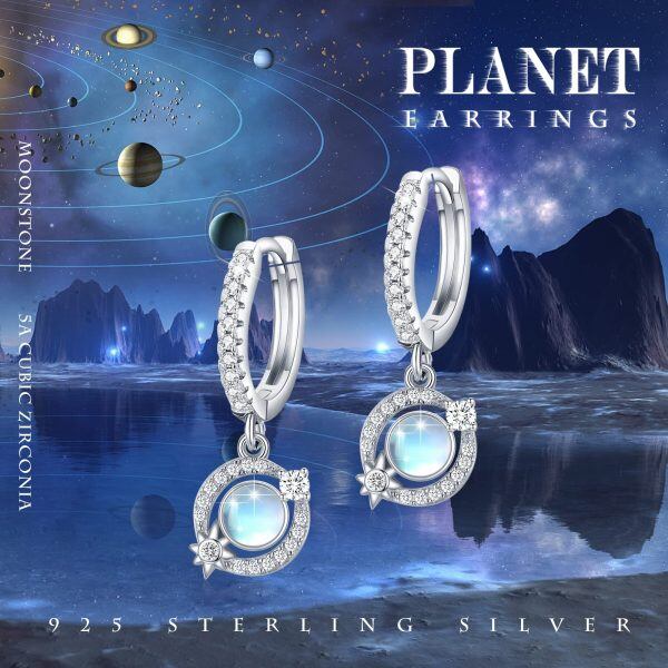 Sterling Silver Moonstone Dangling Earrings-1