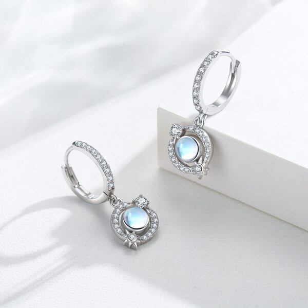 Sterling Silver Moonstone Dangling Earrings-5