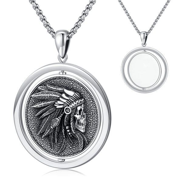 Sterling Silver Indian Chief Tribal Pendant Necklace-0