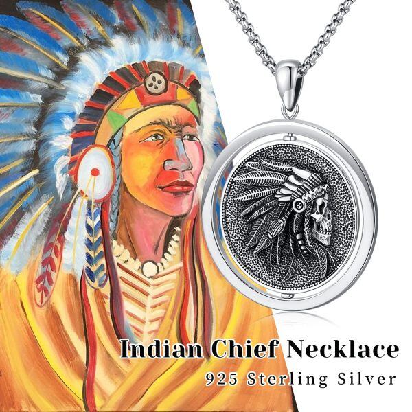 Sterling Silver Indian Chief Tribal Pendant Necklace-6