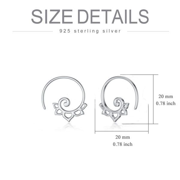 Sterling Silver Lotus Pull Through Hoop Earrings-5