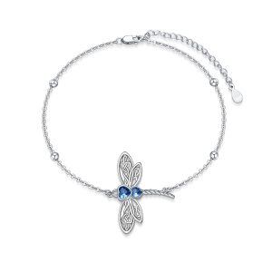 Sterling Silver Dragonfly Anklet Bracelet -0