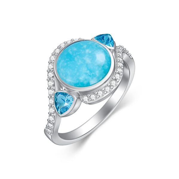 Sterling Silver Round Shaped Natural Turquoise Ring-0