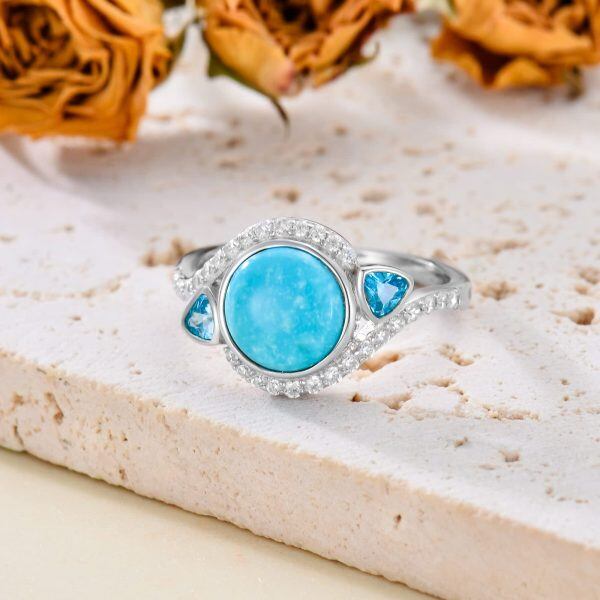 Sterling Silver Round Shaped Natural Turquoise Ring-3