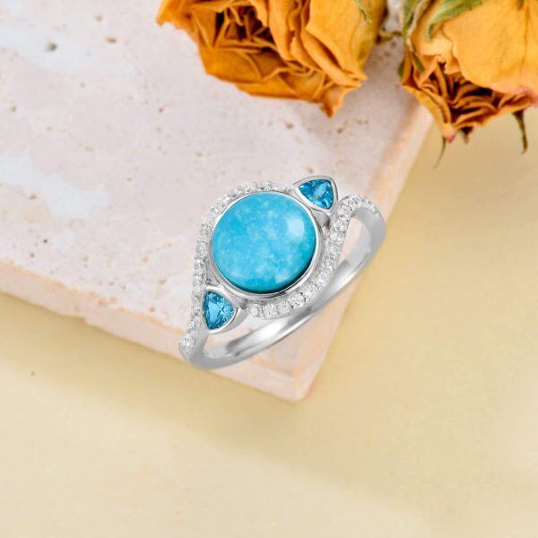 Sterling Silver Round Shaped Natural Turquoise Ring-4