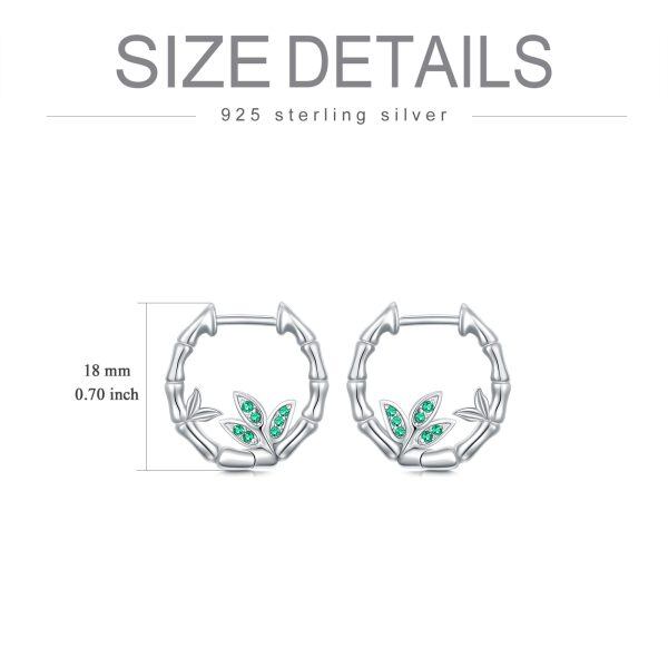 Sterling Silver Bamboo Cubic Zirconia Hoop Earrings-5