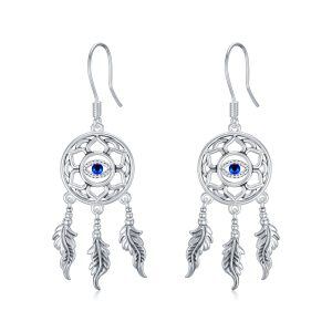 Sterling Silver Evil Eye Dangle Earrings -0