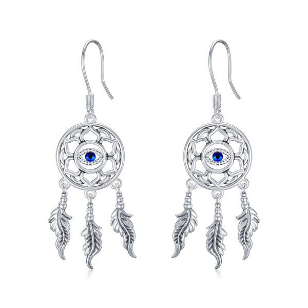 Sterling Silver Evil Eye Dangle Earrings -0