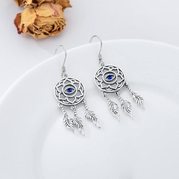 Sterling Silver Evil Eye Dangle Earrings -2