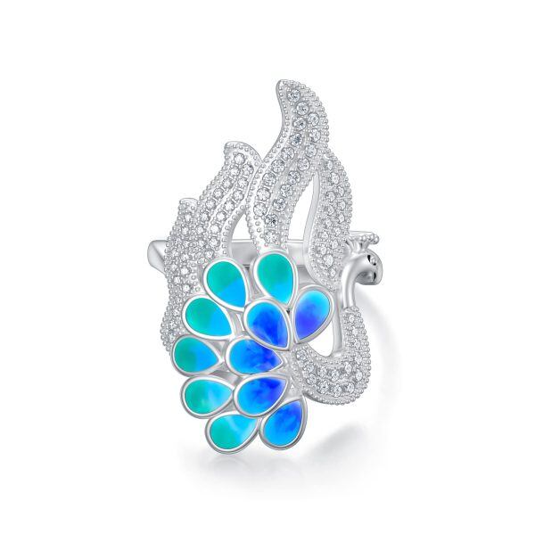 Sterling Silver Dainty Peacock Wrap Ring -0