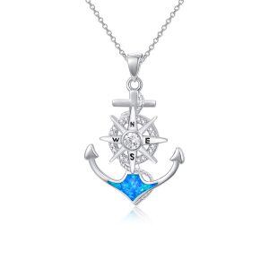 Sterling Silver Compass Anchor Pendant Necklace-0