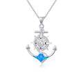 wholesale 925 Sterling Silver Blue Fire Opal Compass Anchor Pendant Necklace for Women-0-0