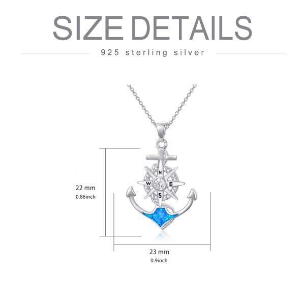 Sterling Silver Compass Anchor Pendant Necklace-1