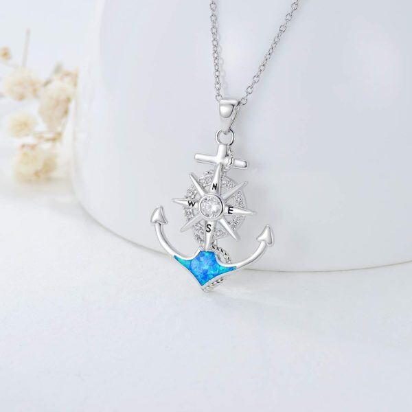 Sterling Silver Compass Anchor Pendant Necklace-2